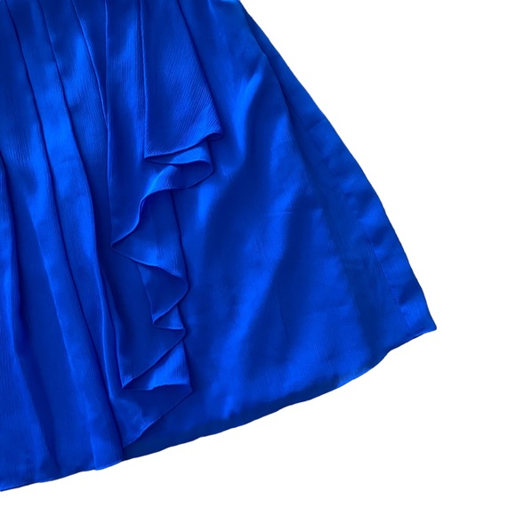 DAVID'S BRIDAL Royal Blue Short Crinkle Chiffon Dress with Front Cascade 10 - Picture 5 of 14
